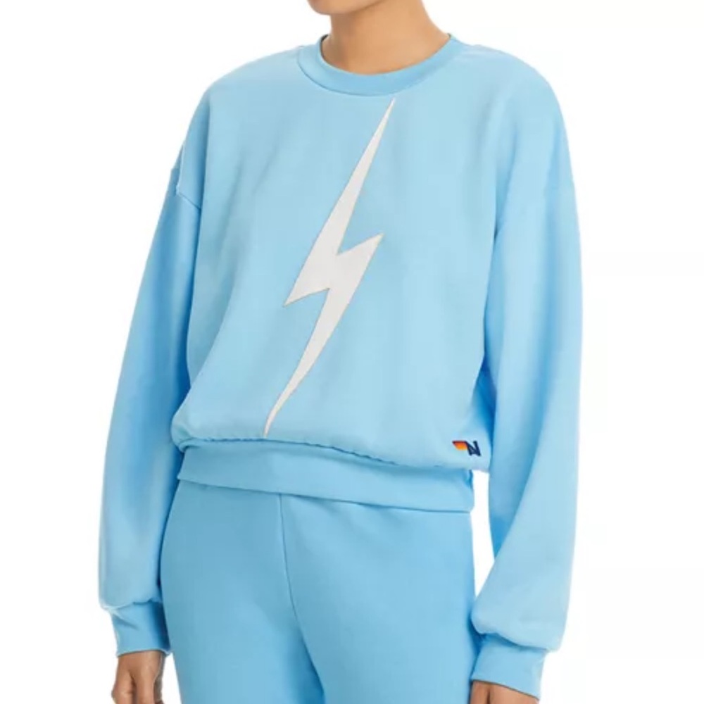 Aviator Nation Sky Blue Sweatshirt with White Lightning